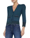 L Agence L'agence Jenni Puff Shoulder Waffle Stitch Cardigan In Deep Teal