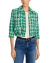 L Agence L'agence Jia Cropped Three Quarter Sleeve Jacket In Teal Houndstooth
