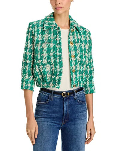 L Agence L'agence Jia Cropped Three Quarter Sleeve Jacket In White/teal Houndstooth