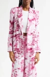 L'agence Jordana Tie Waist Blazer In White/pink Porcelain Toile
