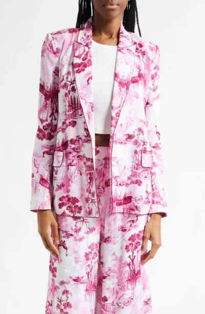 L Agence L'agence Jordana Tie Waist Blazer In White/pink Porcelain Toile