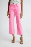 L Agence L'agence June High Waist Crop Stovepipe Jeans In Shocking Pink Distress