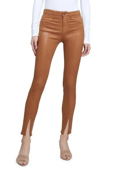 L Agence L'agence Jyothi High Waist Split Ankle Skinny Jeans In Cognac Coated