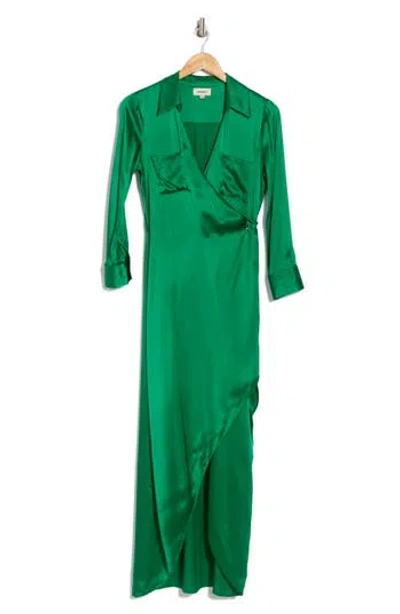 L Agence L'agence Kadi Long Silk Wrap Dress In Sea Green