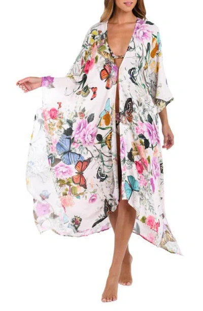 L Agence L'agence Kara Butterfly Print Cover-up Wrap In Ivory