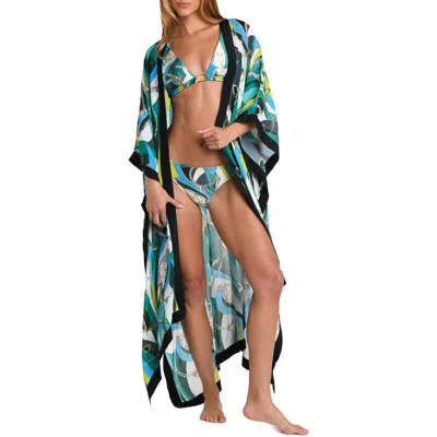 L Agence L'agence Kara Long Sleeve Cover-up In Blue/ Green