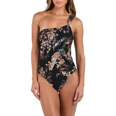 L Agence L'agence Karmin Jungle One Shoulder One Piece Swimsuit In Black