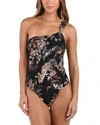 L Agence L'agence Karmin Jungle One Shoulder One Piece Swimsuit In Black