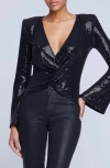 L Agence Katya Sequin-embellished Bell-sleeve Blouse