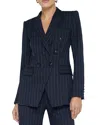 L'agence Kendi Long Double Breasted Blazer In Black/ecru