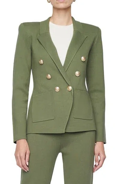 L Agence L'agence Kenzie Cotton Blend Knit Double Breasted Blazer In Clover/gold