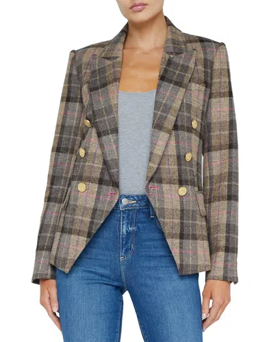 L Agence L'agence Kenzie Double Breasted Silk-blend Blazer In Brown