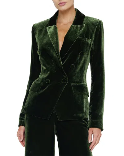 L Agence L'agence Kenzie Double Breasted Silk-blend Blazer In Green