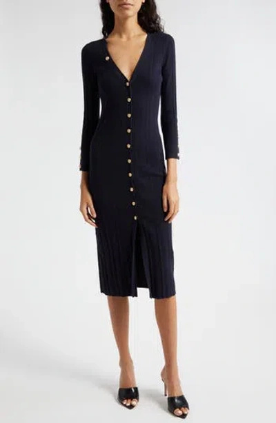 L Agence L'agence Kyra Rib Three-quarter Sleeve Sweater Dress In Midnight/gold