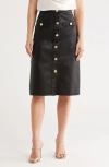 L Agence L'agence Landry Button Front Cotton Midi Skirt In Black
