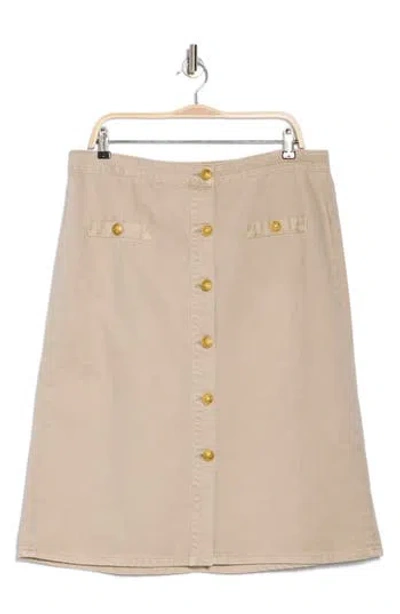 L Agence L'agence Landry Button Front Midi Skirt In Biscuit
