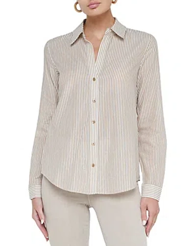 L Agence Laurent Metallic Stripe Button-up Shirt In Dark Cappucino