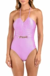 L Agence L'agence Leila Shimmer Halter One Piece Swimsuit