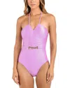 L Agence L'agence Leila Shimmer Halter One Piece Swimsuit In Light Violet