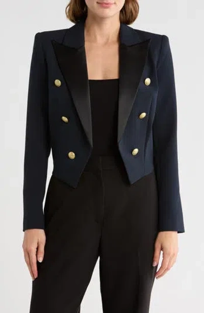 L Agence L'agence Lila Peak Lapel Boxy Crop Blazer In Blue