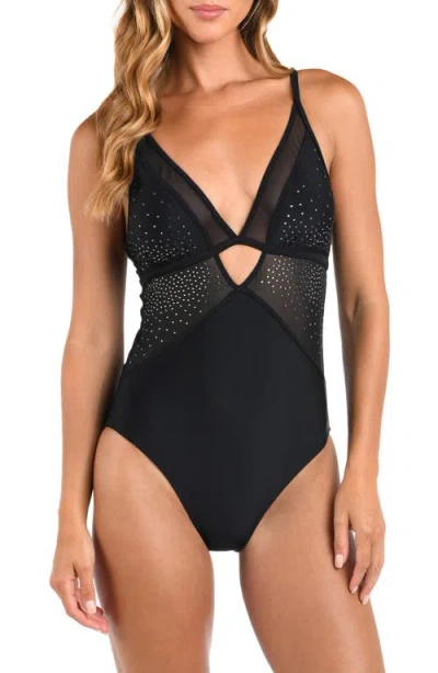 L Agence L'agence Lilou Shine Plunge One-piece Swimsuit In Black