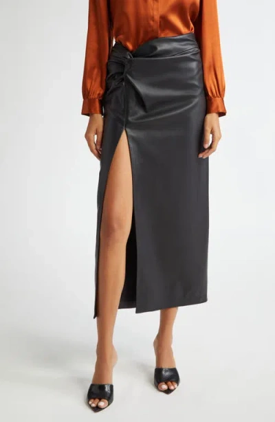 L Agence L'agence Lilou Twist Front Faux Leather Skirt In Black