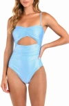 L Agence Lily Ruched Cutout One-piece Swimsuit In Sky