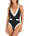 L Agence Colorblock Chic Lisa Plunge One-piece Swimsuit In Black