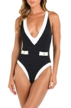 L Agence Colorblock Chic Lisa Plunge One-piece Swimsuit In Black