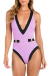 L Agence L'agence Lisa Colorblock Plunge One-piece Swimsuit In Light Violet