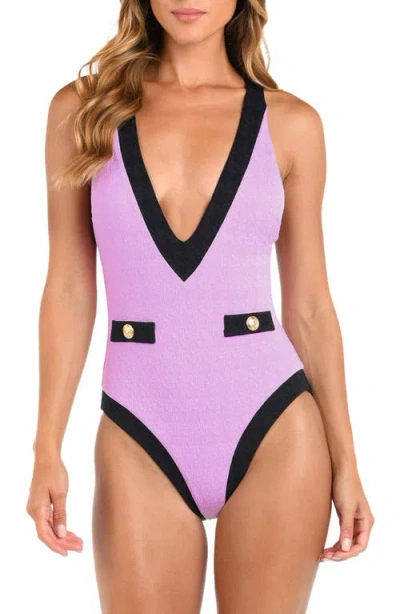 L Agence L'agence Lisa Colorblock Plunge One-piece Swimsuit In Light Violet
