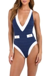 L Agence L'agence Lisa Colorblock Plunge One-piece Swimsuit In Marine