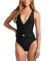 L Agence Lisa Solid Plunge One-piece Swimsuit In Black