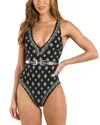 L Agence L'agence Lisa South Western Plunge Belted One Piece Swimsuit In Black