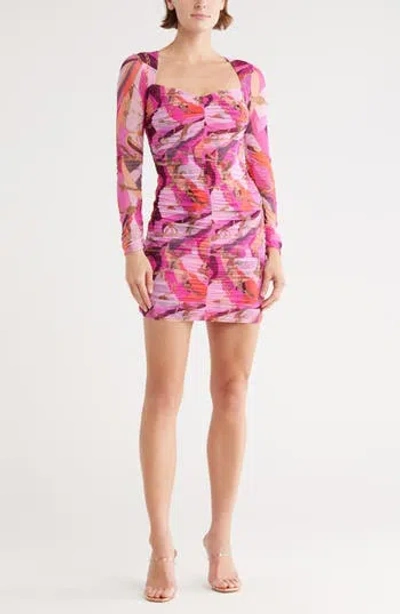 L'AGENCE L'AGENCE LOLISA RUCHED LONG SLEEVE MESH MINIDRESS