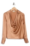 L Agence L'agence Lotus Cowl Neck Long Sleeve Silk Top In Mocha