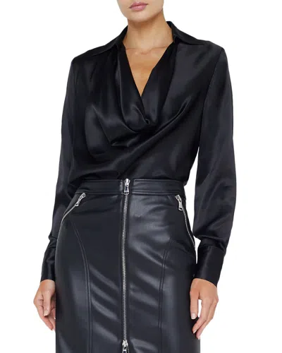 L'agence Lotus Cowl Neck Silk Blouse In Black
