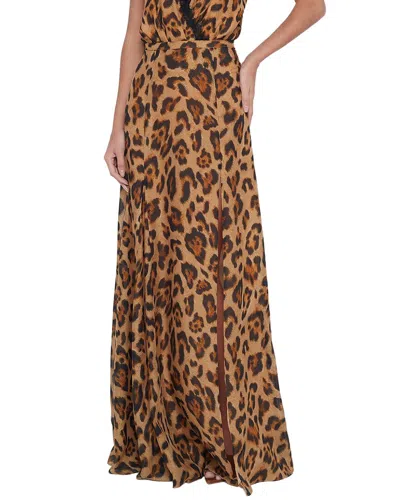 L Agence L'agence Luca Silk Maxi Skirt In Brown Multi Sahara Leopard