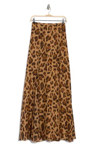 L Agence L'agence Luca Silk Maxi Skirt In Brown Multi Sahara Leopard