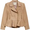 L Agence Lyric Peplum Leather Biker Jacket In Cappuccino