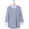 L Agence L'agence Malia Stripe Contrast Collar Button-up Tunic Shirt In Midnight/white Stripe