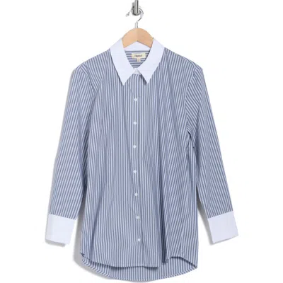 L Agence L'agence Malia Stripe Contrast Collar Button-up Tunic Shirt In Midnight/white Stripe