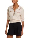 L Agence Masaki Short Sleeve Collared Sweater Parchment/cappuccino Gold