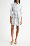 L Agence Scroll Toile Meadow Mini Shirtdress In White Blue Scroll Toile