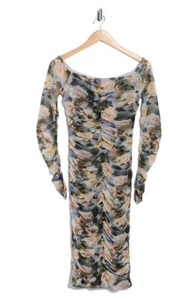 L'AGENCE L'AGENCE MORGANA OFF THE SHOULDER RUCHED MESH DRESS