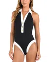 L Agence Natalya Collared One-piece Swimsuit In Black