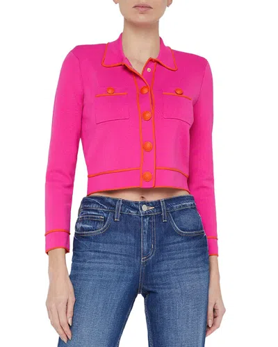 L Agence L'agence Neo Contrast Trim Crop Cardigan In Pink