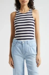 Shop L Agence L'agence Nia Stripe Racerback Tank In Navy/white Stripe