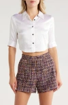 L Agence L'agence Niccola Elbow Sleeve Silk Blend Crop Button-up Shirt In Multi