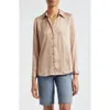 L'agence Nina Crinkle Satin Shirt In Cappuccino